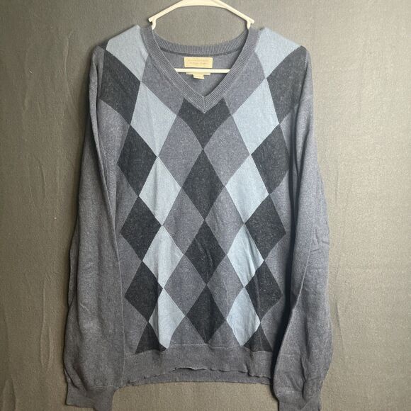 Banana Republic Sweater Mens Extra Large Argyle Cotton Cashmere Blend Blue Prep‎ - Picture 1 of 7